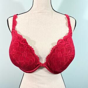 Cacique Red Overlay Lace Underwire Lightly Padded Bra Size 42D